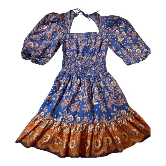 House of Harlow x Revolve Anastassia Blue Boho Floral Puff Sleeve Dress Sz S - Picture 3 of 10